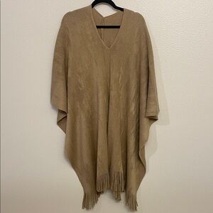 Shiraleah Taupe V-Neck Fringe Poncho
